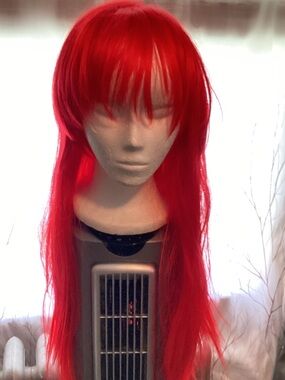 Vibrant Red Long Women's Wig with Bangs